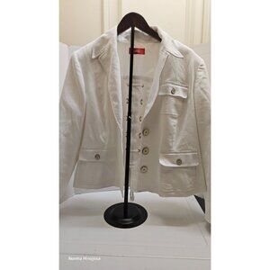 White Cotton Blend Blazer Jacket With Lace-Up Back & Button Details By Latina Li